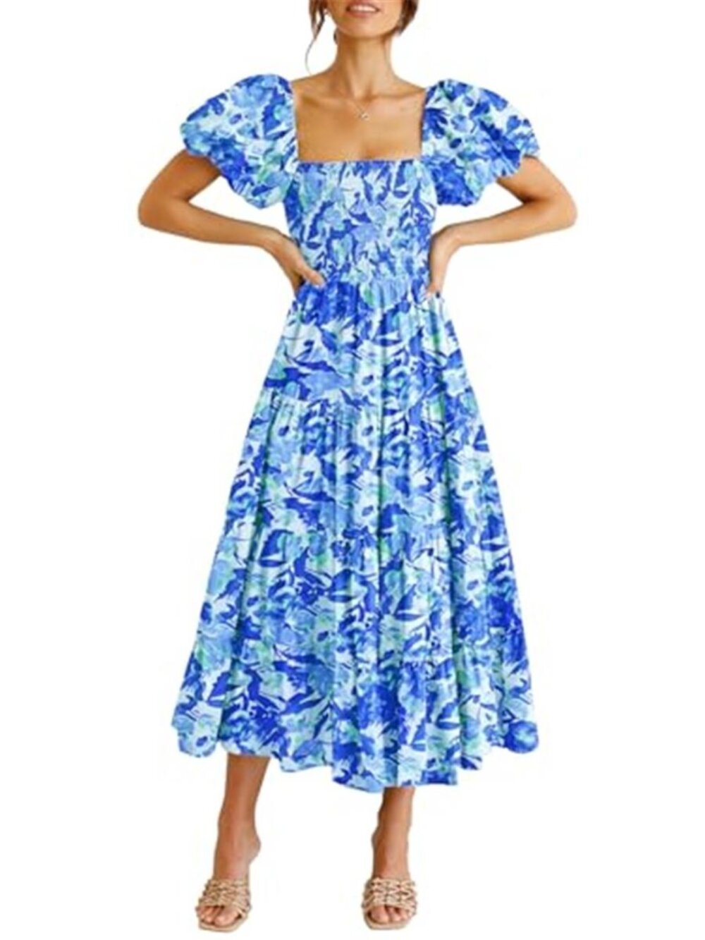 Women's Casual Summer Midi Dress Puffy Tiered Ruffle Dress